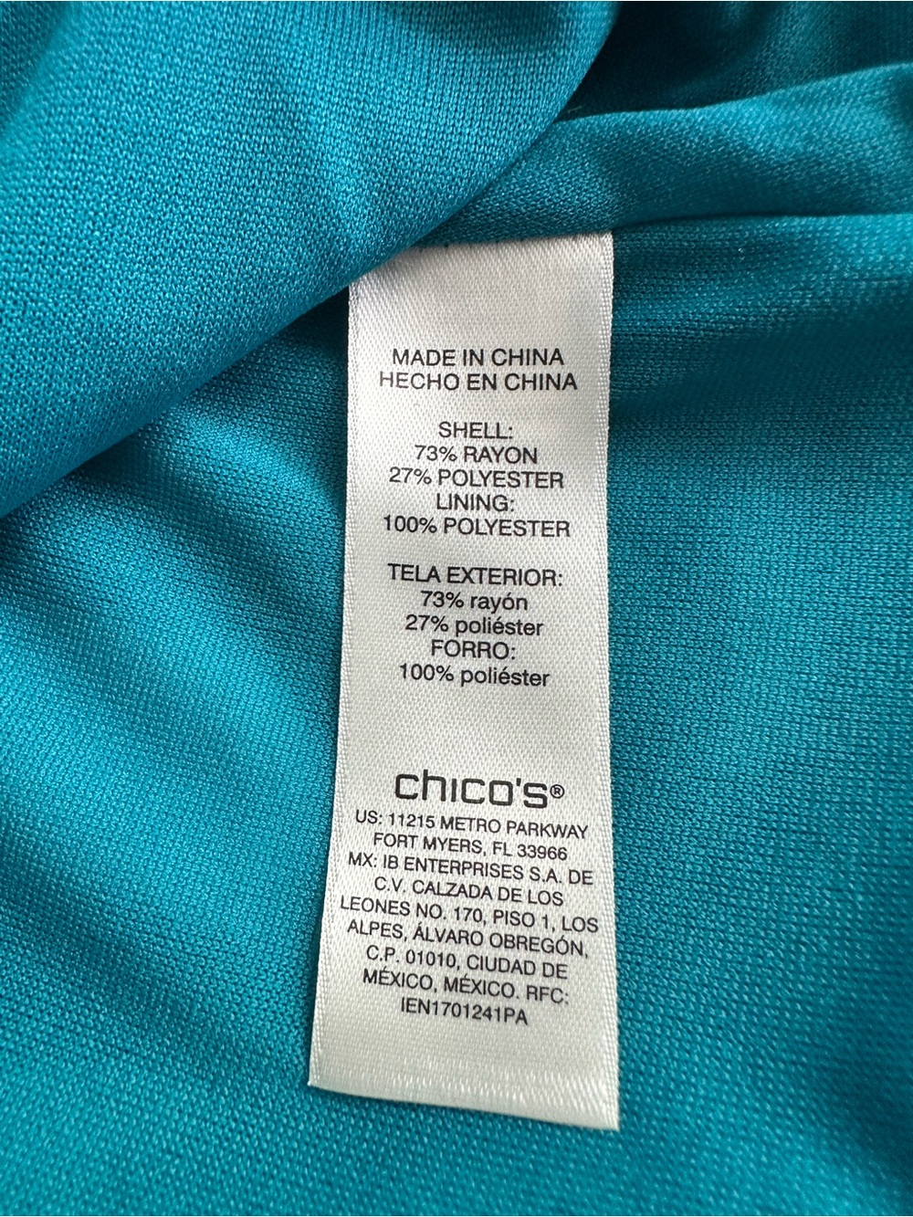 Chico's Size 2 Teal Floral V-Neck Tunic Top Sheer Tropical Botanical - Picture 5 of 6